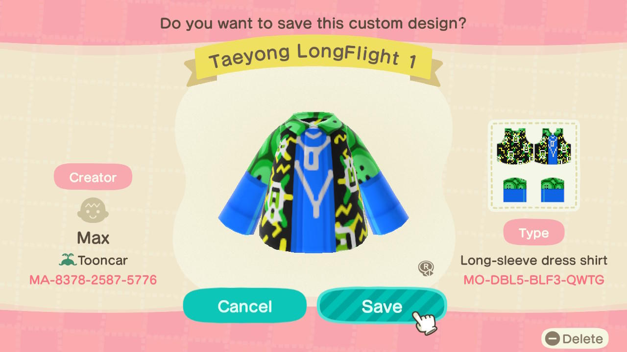 Animal Crossing Design Code: MO-DBL5-BLF3-QWTG Taeyong LongFlight 1