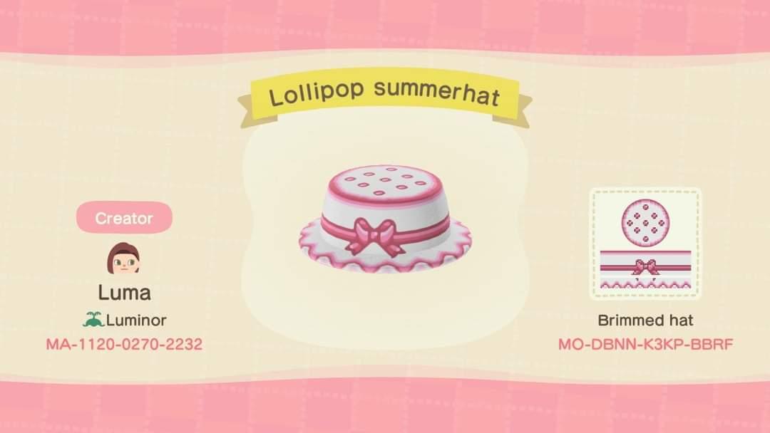 Animal Crossing Design Code: MO-DBNN-K3KP-BBRF Lollipop summerhat