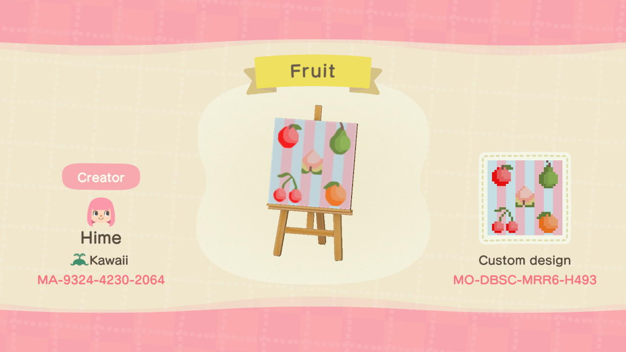 Animal Crossing Design Code: MO-DBSC-MRR6-H493 Fruit