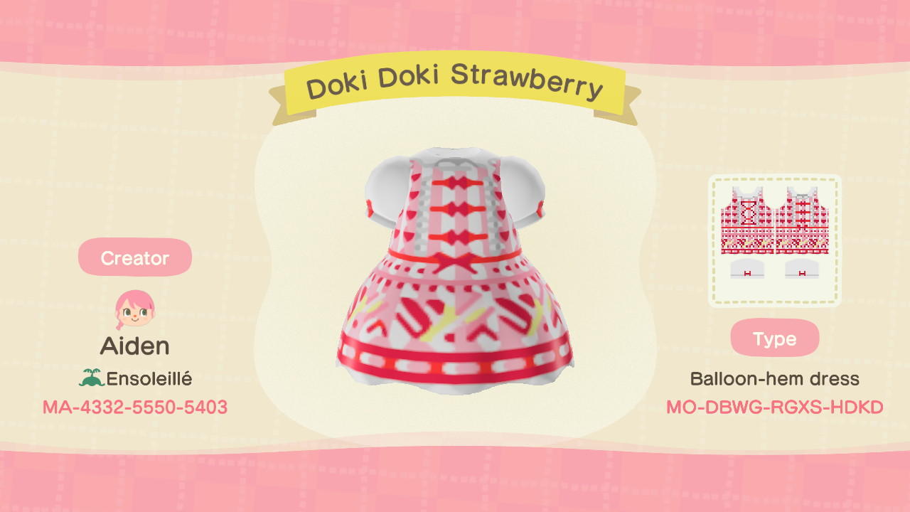Animal Crossing Design Code: MO-DBWG-RGXS-HDKD Doki Doki Strawberry