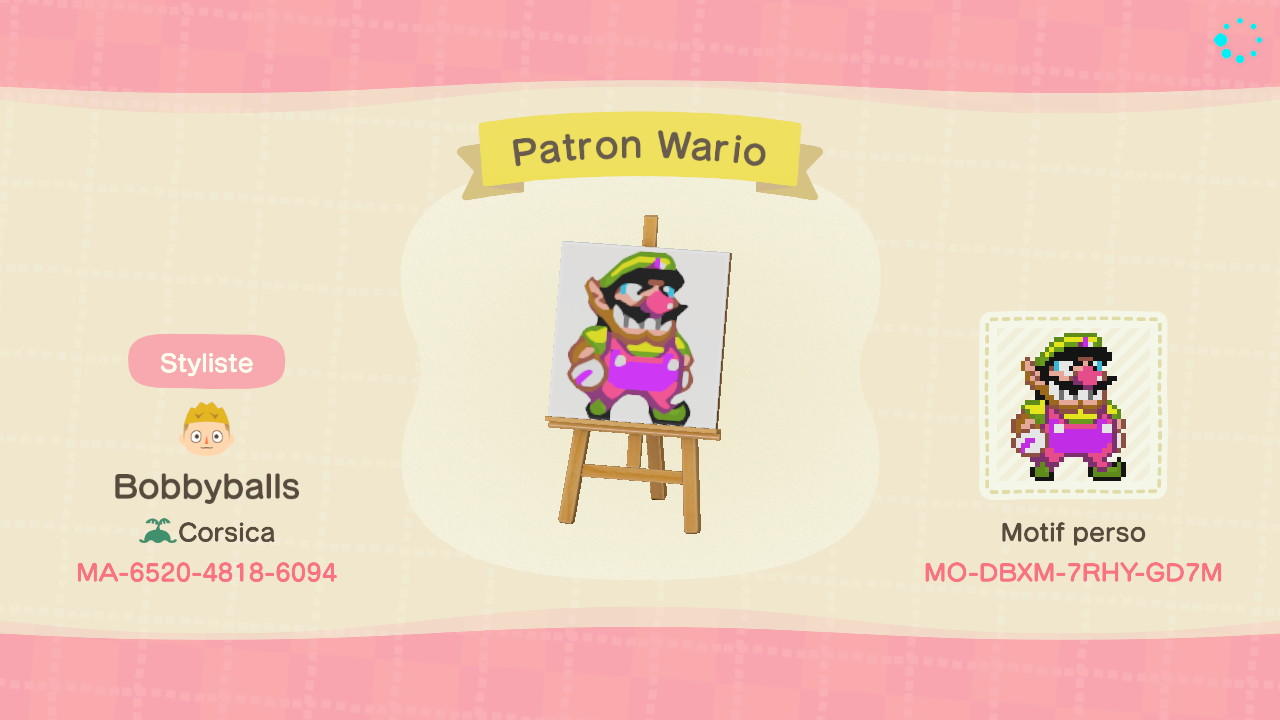 Animal Crossing Design Code: MO-DBXM-7RHY-GD7M Patron Wario