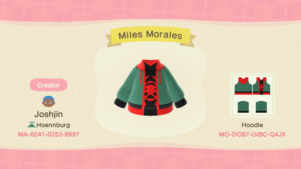 Animal Crossing Design Code: MO-DCB7-LVBC-Q4JX Miles Morales Spidey