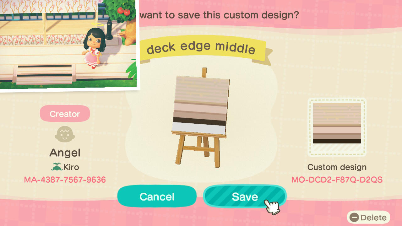 Animal Crossing Design Code: MO-DCD2-F87Q-D2QS deck edge middle