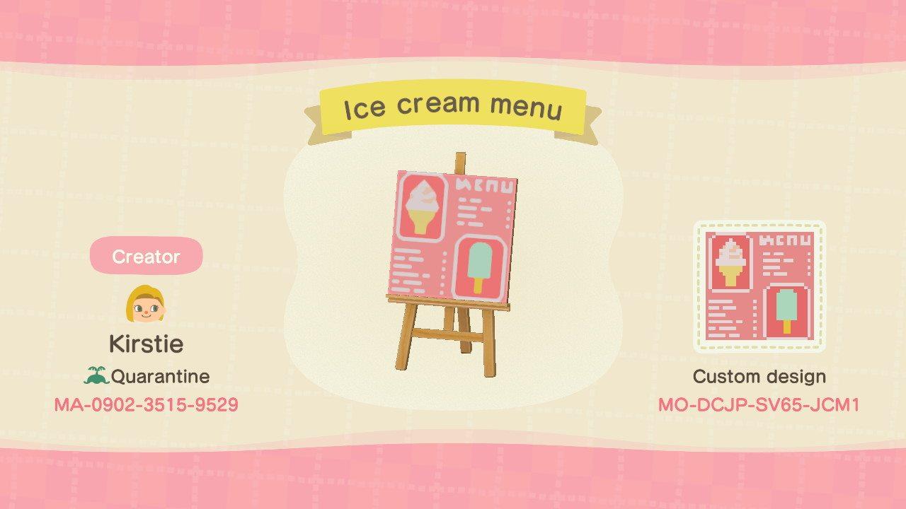 Animal Crossing Design Code: MO-DCJP-SV65-JCM1 Ice cream menu