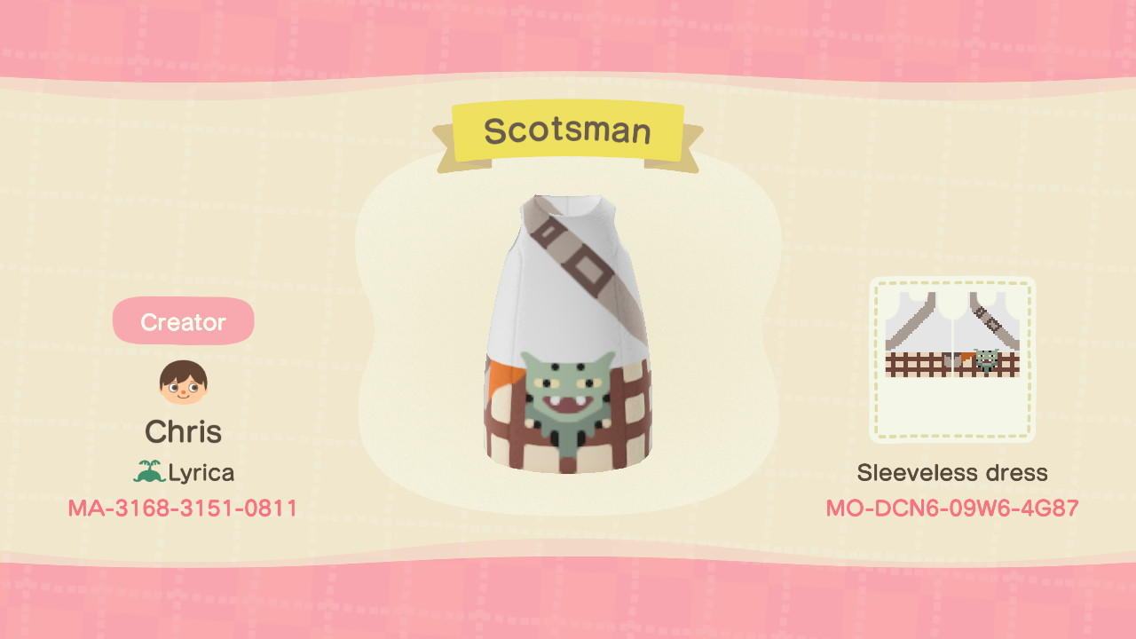 Animal Crossing Design Code: MO-DCN6-09W6-4G87 Scotsman