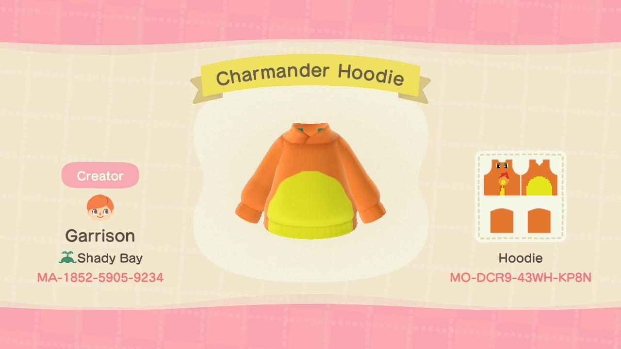 Animal Crossing Design Code: MO-DCR9-43WH-KP8N Charmander Hoodie
