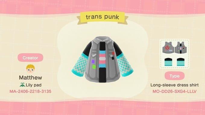 Animal Crossing Design Code: MO-DD26-SXG4-LLLV Trans punk