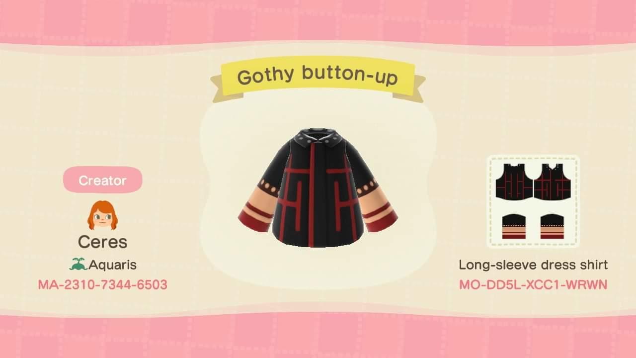 Animal Crossing Design Code: MO-DD5L-XCC1-WRWN Gothy Button-up