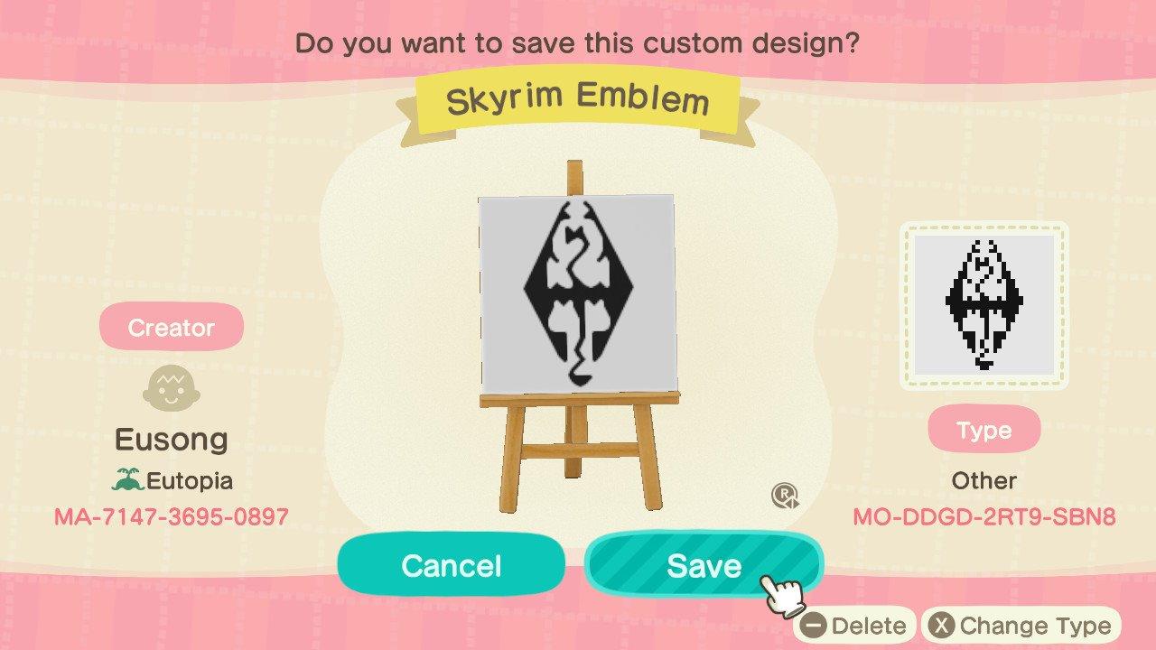 Animal Crossing Design Code: MO-DDGD-2RT9-SBN8 Skyrim Emblem