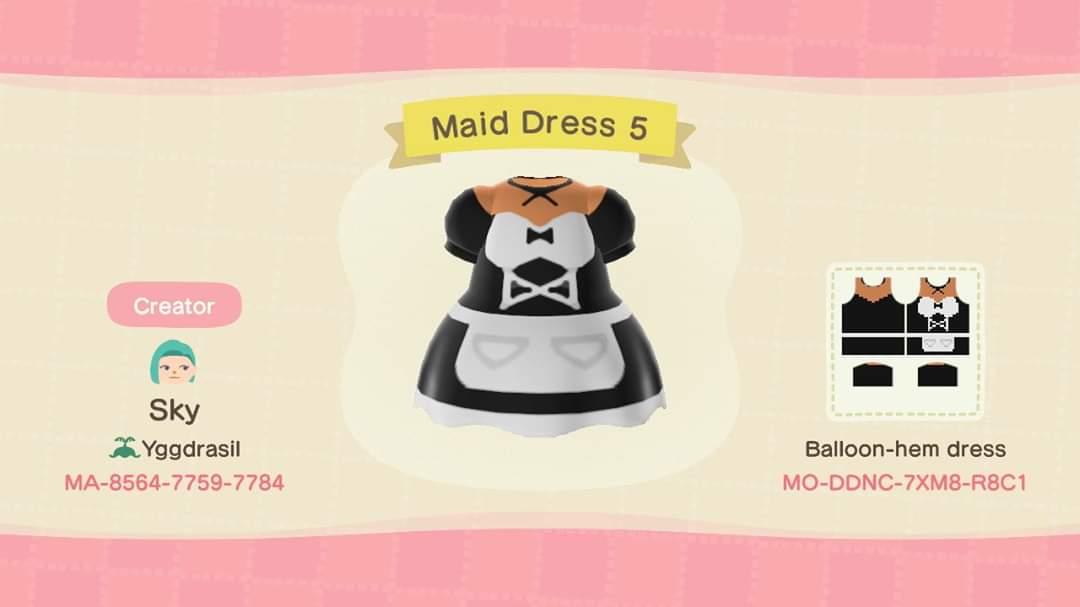 Animal Crossing Design Code: MO-DDNC-7XM8-R8C1 Maid Dress 5