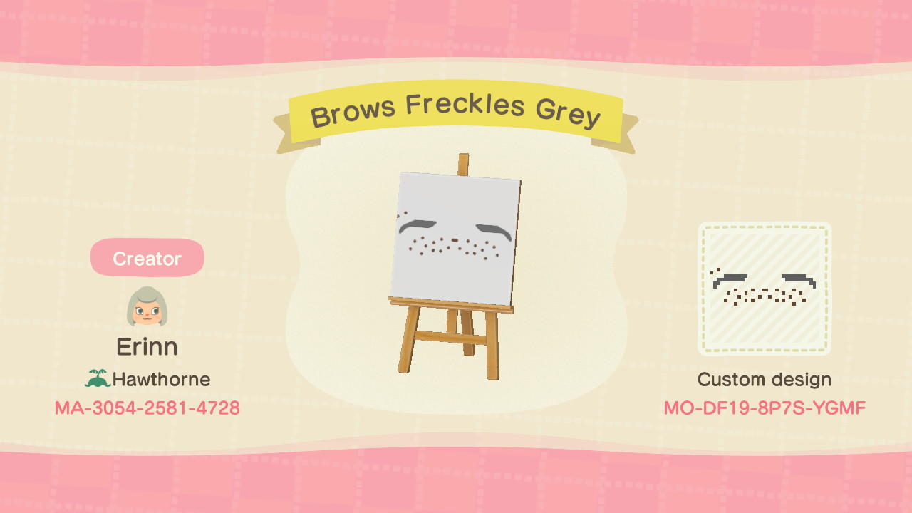 Animal Crossing Design Code: MO-DF19-8P7S-YGMF Brows Freckles Grey