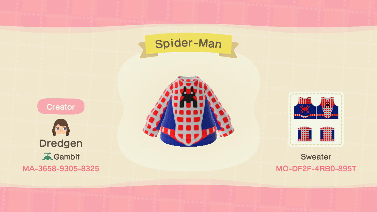 Animal Crossing Design Code: MO-DF2F-4RB0-895T Spider-Man