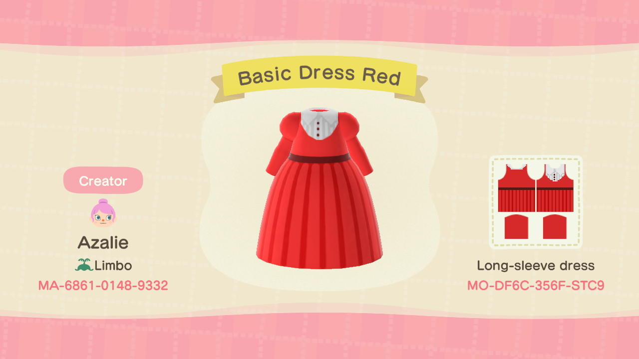 Animal Crossing Design Code: MO-DF6C-356F-STC9 Basic Dress Red