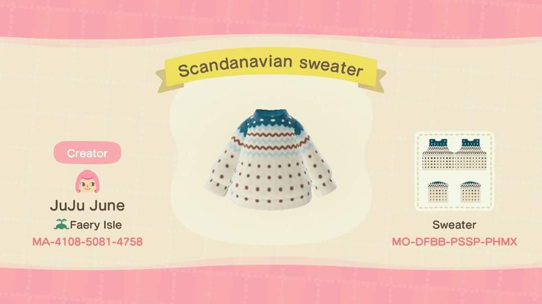 Animal Crossing Design Code: MO-DFBB-PSSP-PHMX Scandinavian sweater