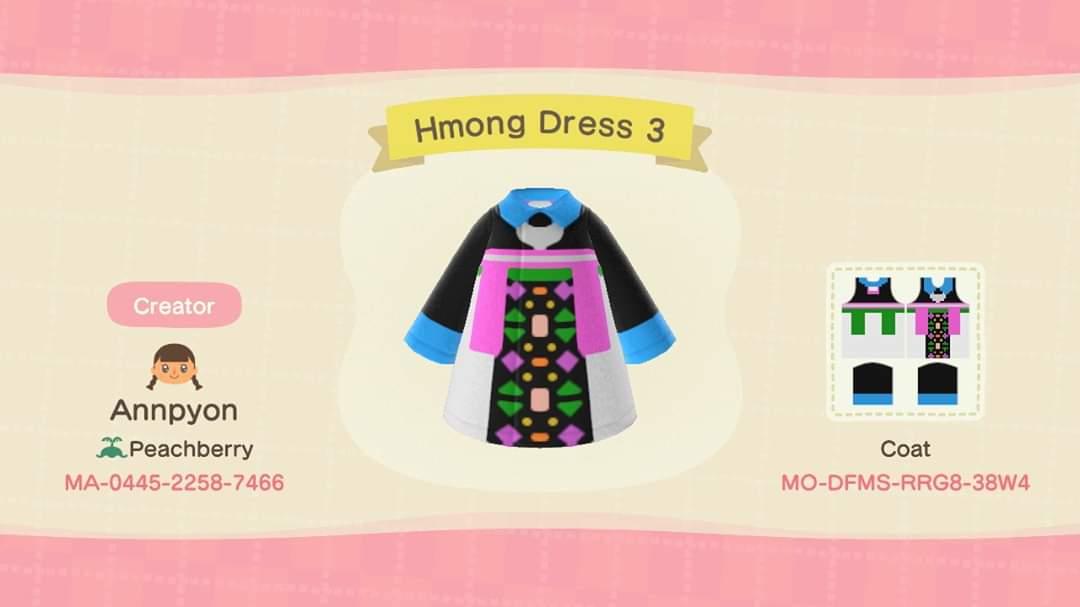 Animal Crossing Design Code: MO-DFMS-RRG8-38W4 Hmong Dress 3