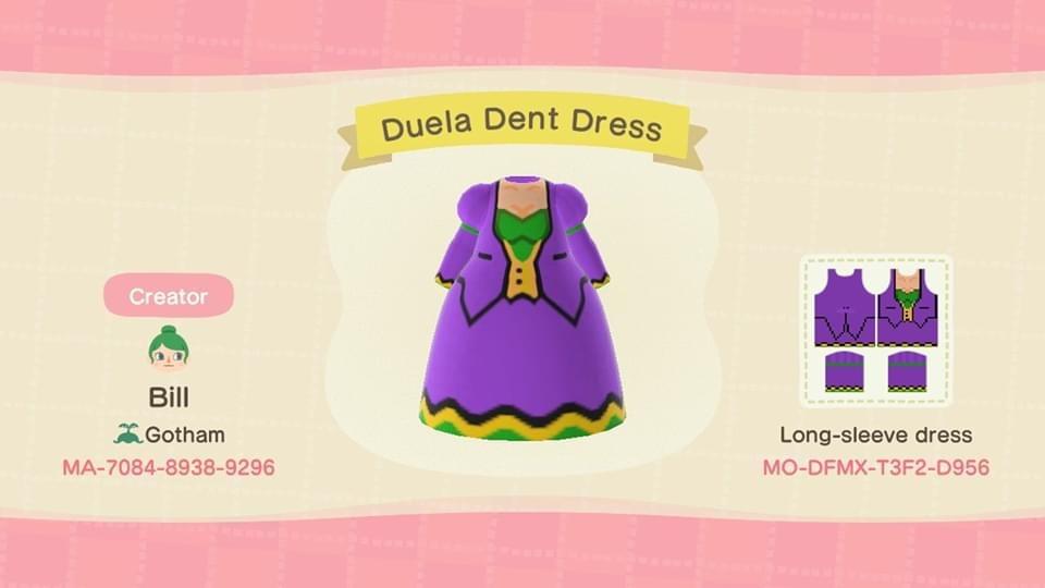 Animal Crossing Design Code: MO-DFMX-T3F2-D956 Duela Dent Dress