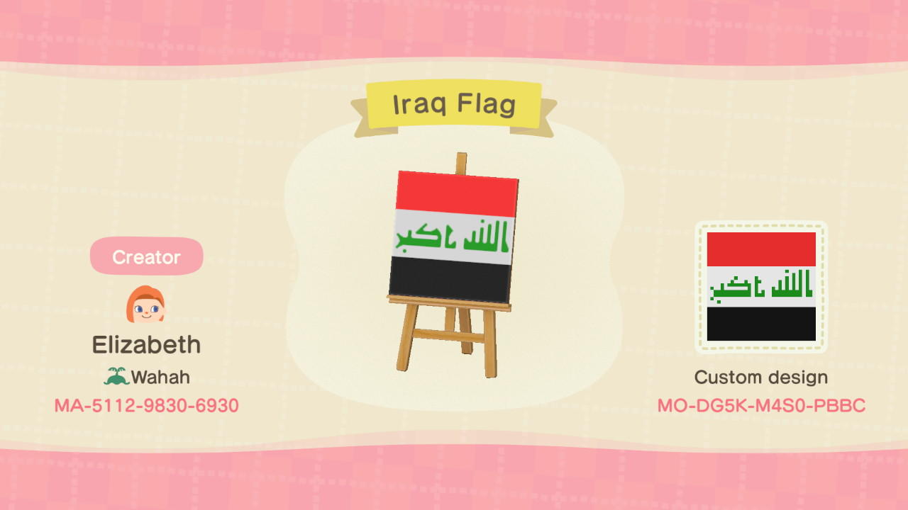 Animal Crossing Design Code: MO-DG5K-M4S0-PBBC Iraq Flag