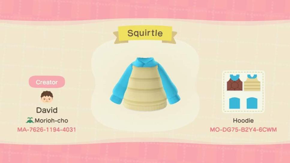 Animal Crossing Design Code: MO-DG75-B2Y4-6CWM Squirtle Hoodie