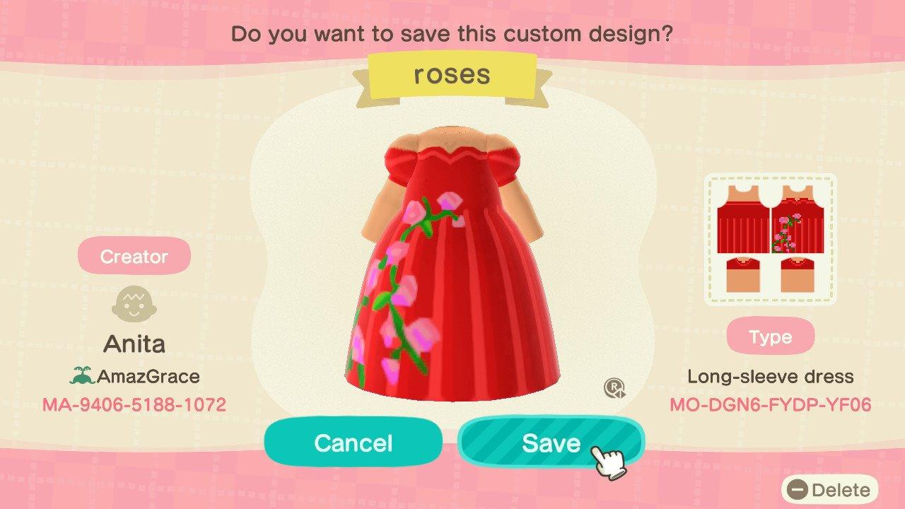 Animal Crossing Design Code: MO-DGN6-FYDP-YF06 Rose dress