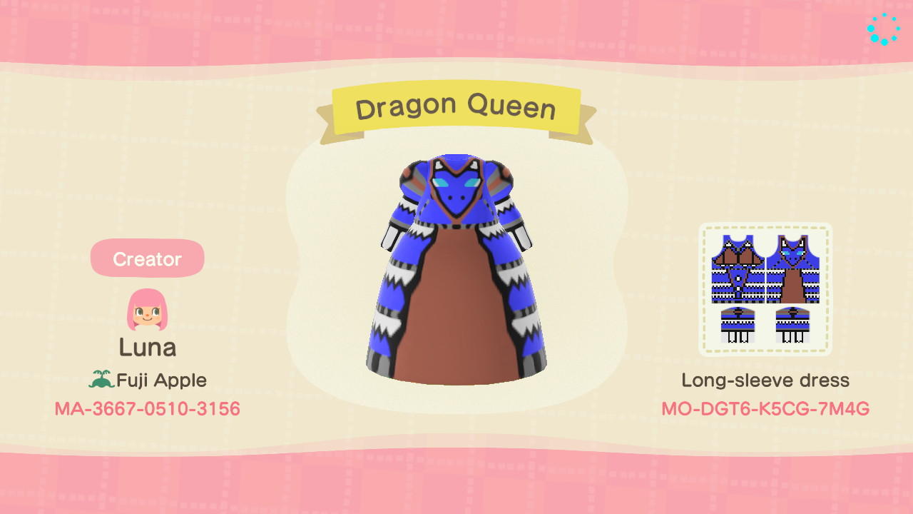 Animal Crossing Design Code: MO-DGT6-K5CG-7M4G Dragon Queen