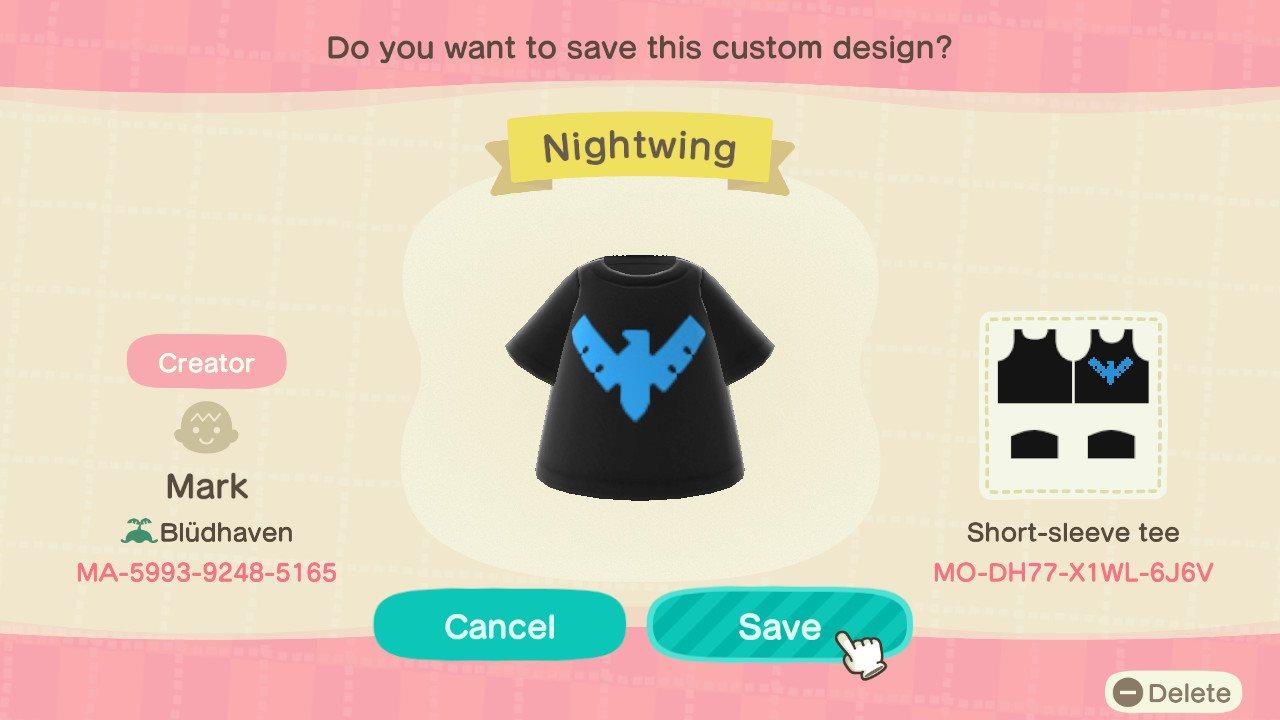 Animal Crossing Design Code: MO-DH77-X1WL-6J6V Nightwing