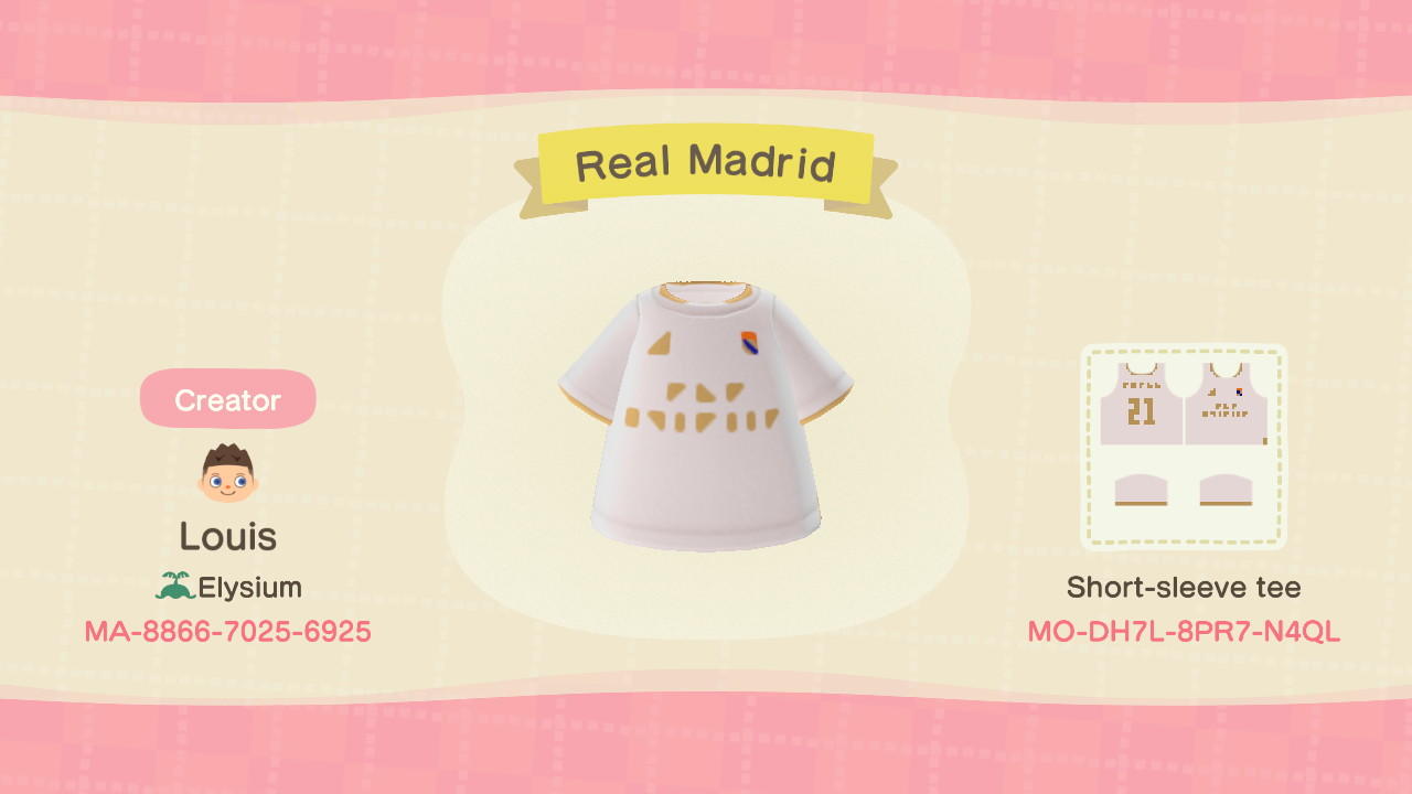 Animal Crossing Design Code: MO-DH7L-8PR7-N4QL Real Madrid CF Shirt