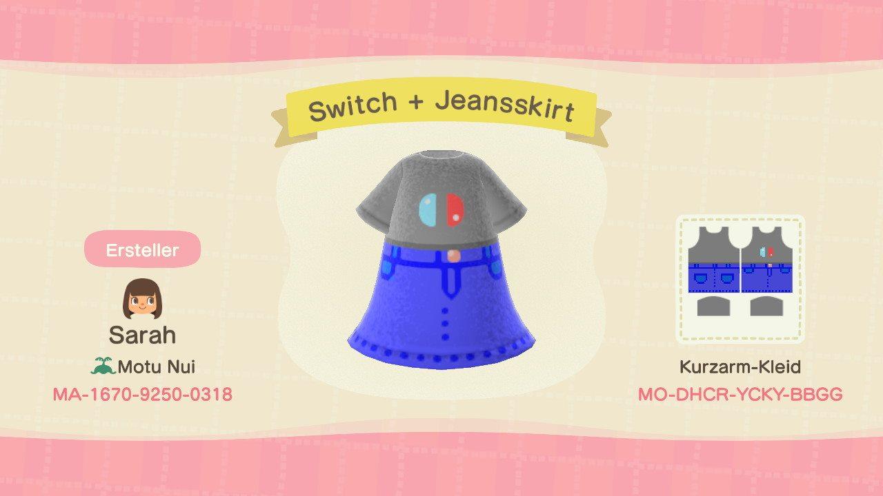 Animal Crossing Design Code: MO-DHCR-YCKY-BBGG Switch + Jeansskirt