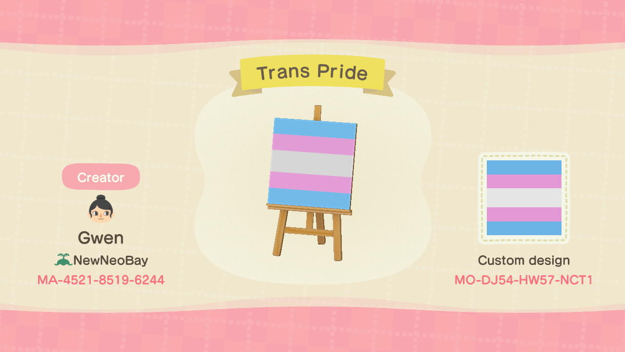 Animal Crossing Design Code: MO-DJ54-HW57-NCT1 Trans Pride