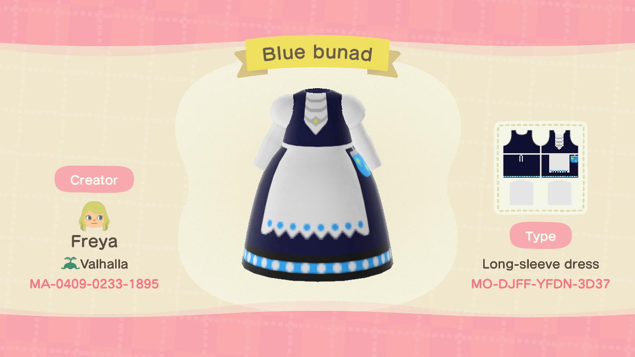 Animal Crossing Design Code: MO-DJFF-YFDN-3D37 Blue Bunad