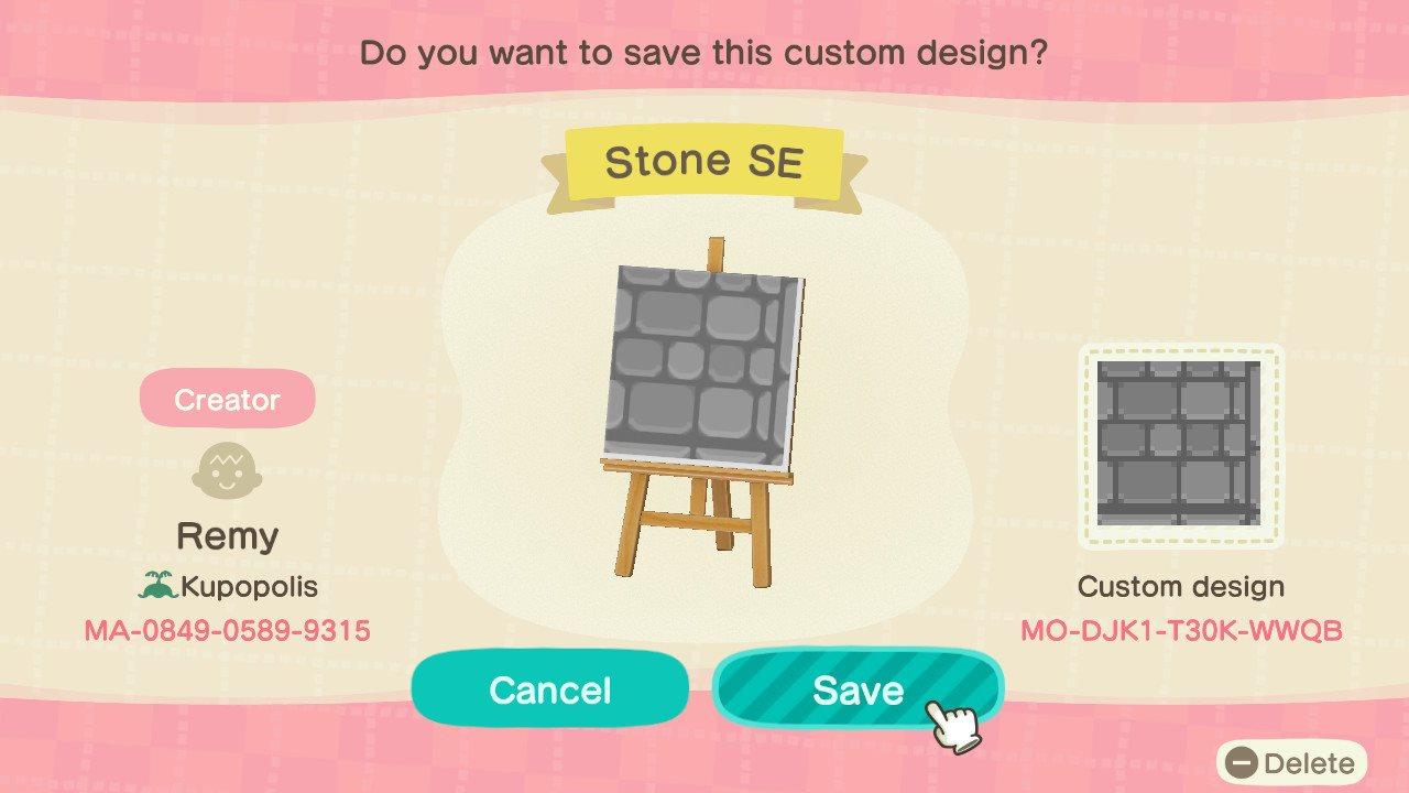 Animal Crossing Design Code: MO-DJK1-T30K-WWQB Stone SE