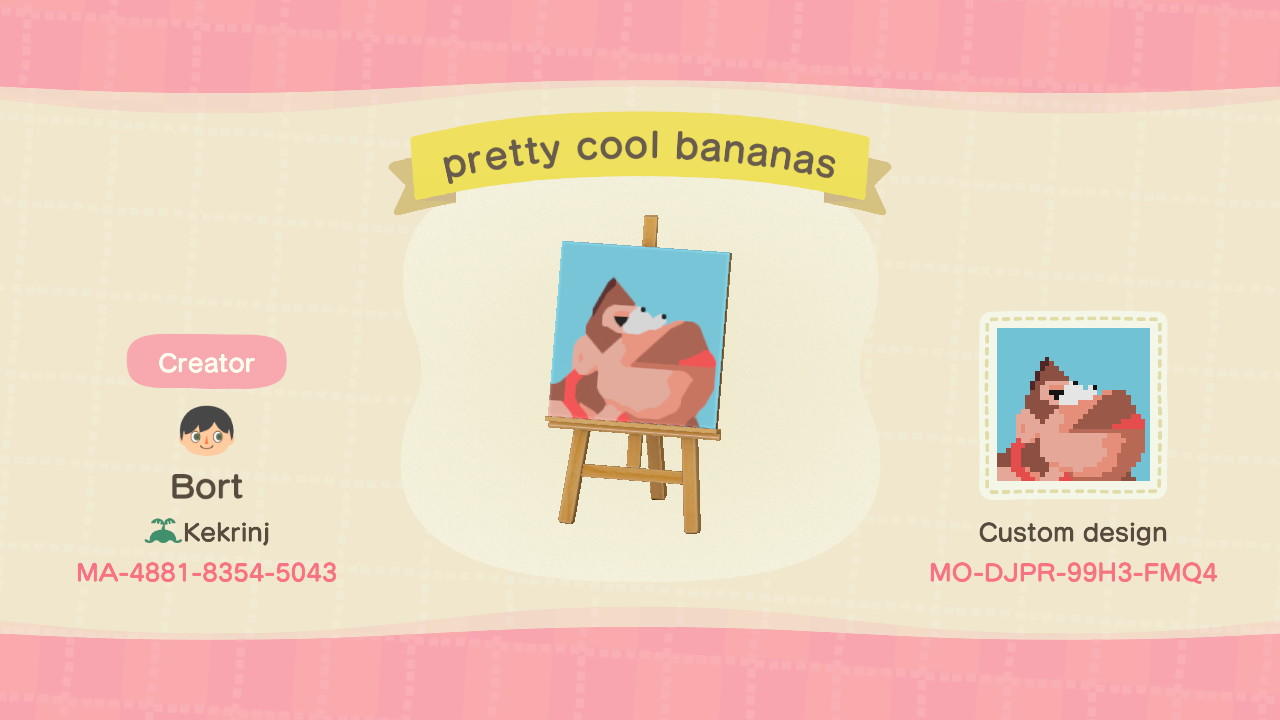 Animal Crossing Design Code: MO-DJPR-99H3-FMQ4 pretty cool bananas