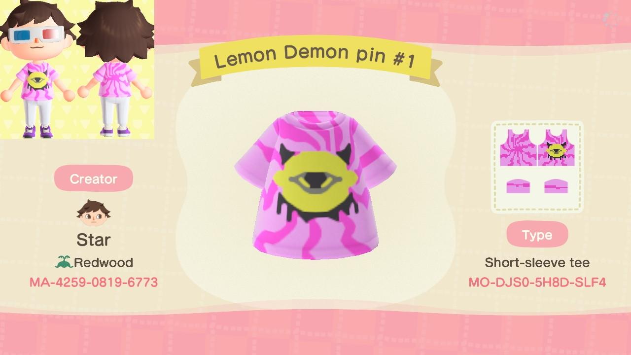 Animal Crossing Design Code: MO-DJS0-5H8D-SLF4 Lemon Demon pin #1