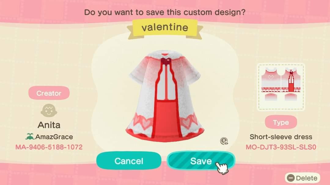 Animal Crossing Design Code: MO-DJT3-93SL-SLS0 Valentine