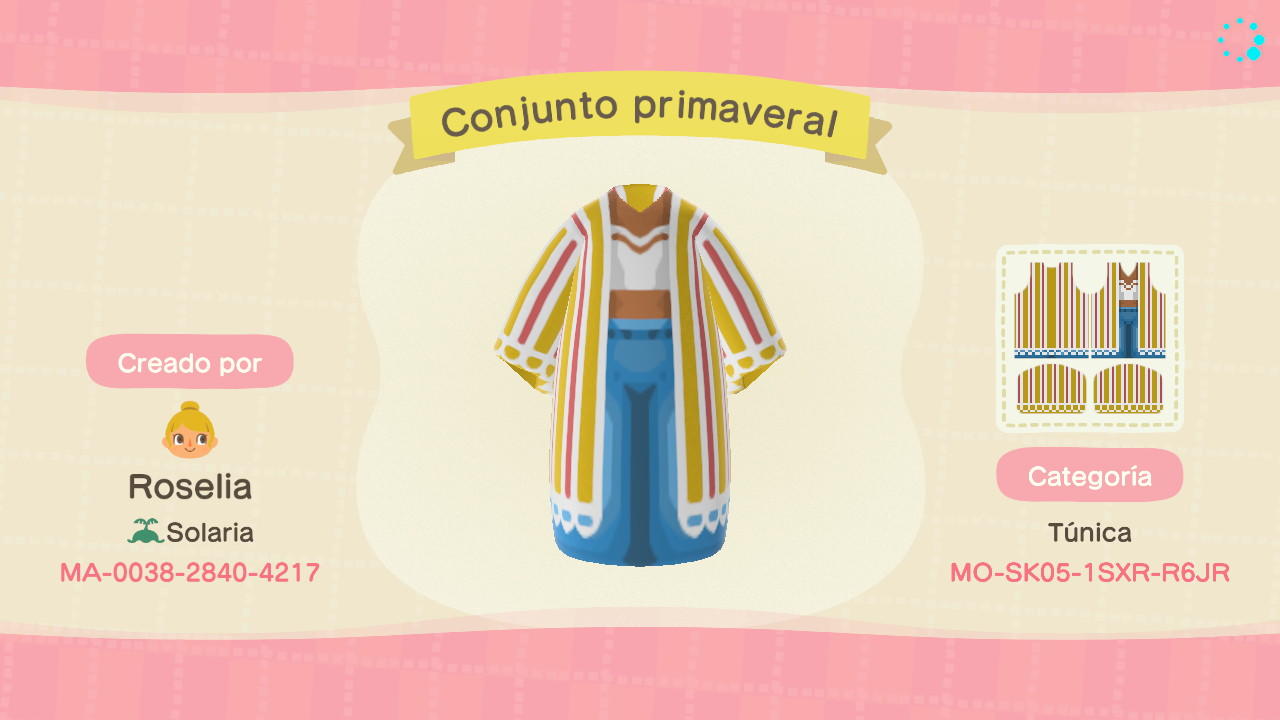Animal Crossing Design Code: MO-DK05-1SXR-R6JR Conjunto primaveral