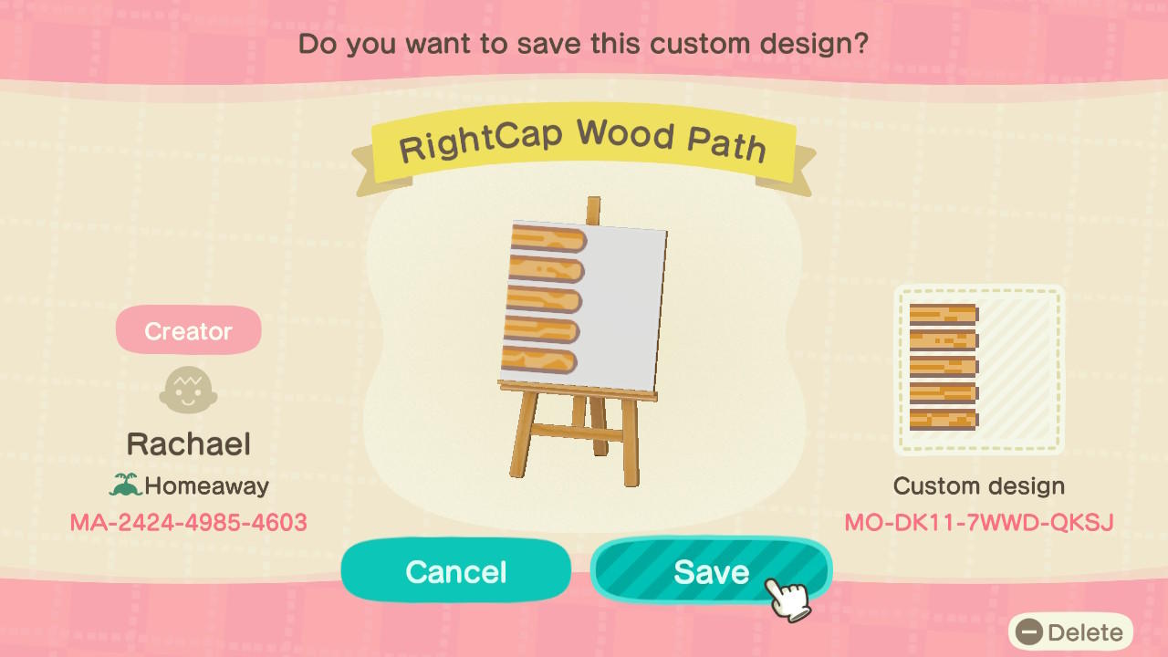 Animal Crossing Design Code: MO-DK11-7WWD-QKSJ RightCap Wood Path