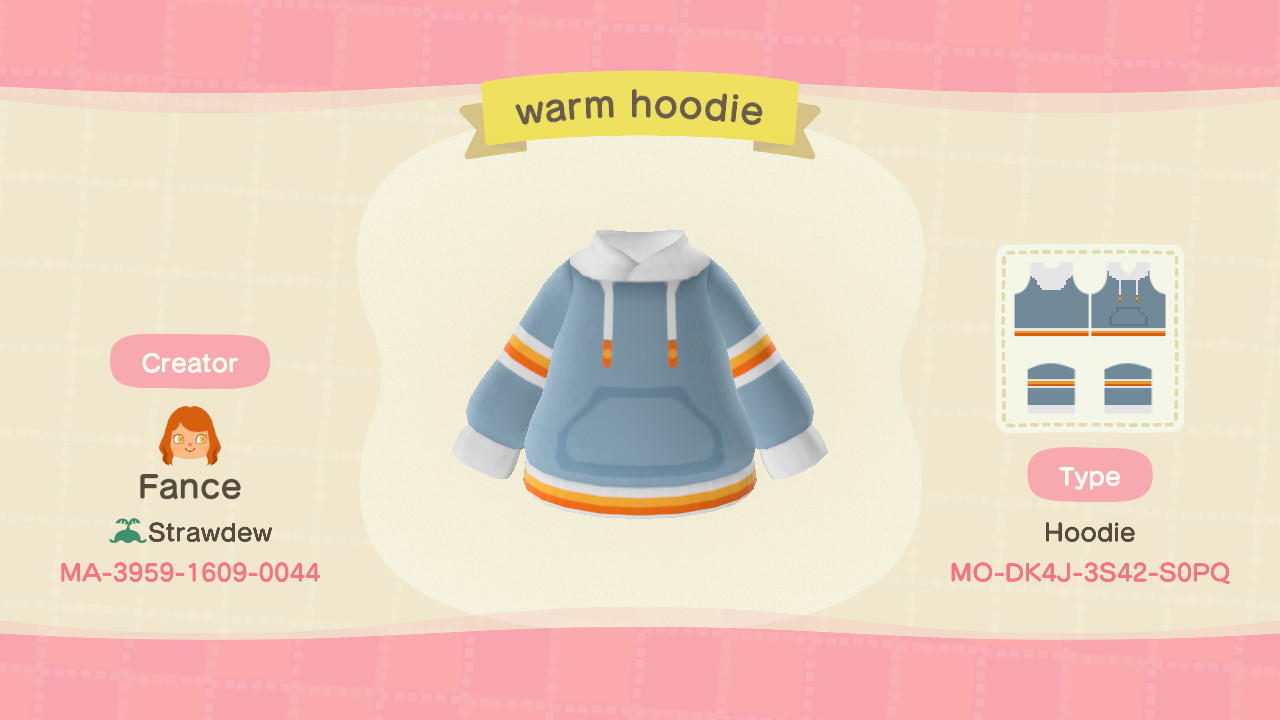 Animal Crossing Design Code: MO-DK4J-3S42-S0PQ Warm Hoodie
