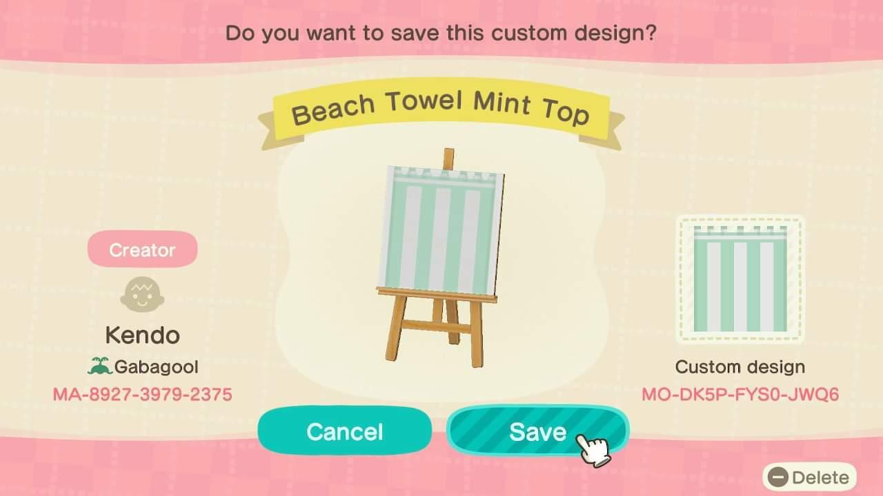 Animal Crossing Design Code: MO-DK5P-FYS0-JWQ6 Beach Towel Top