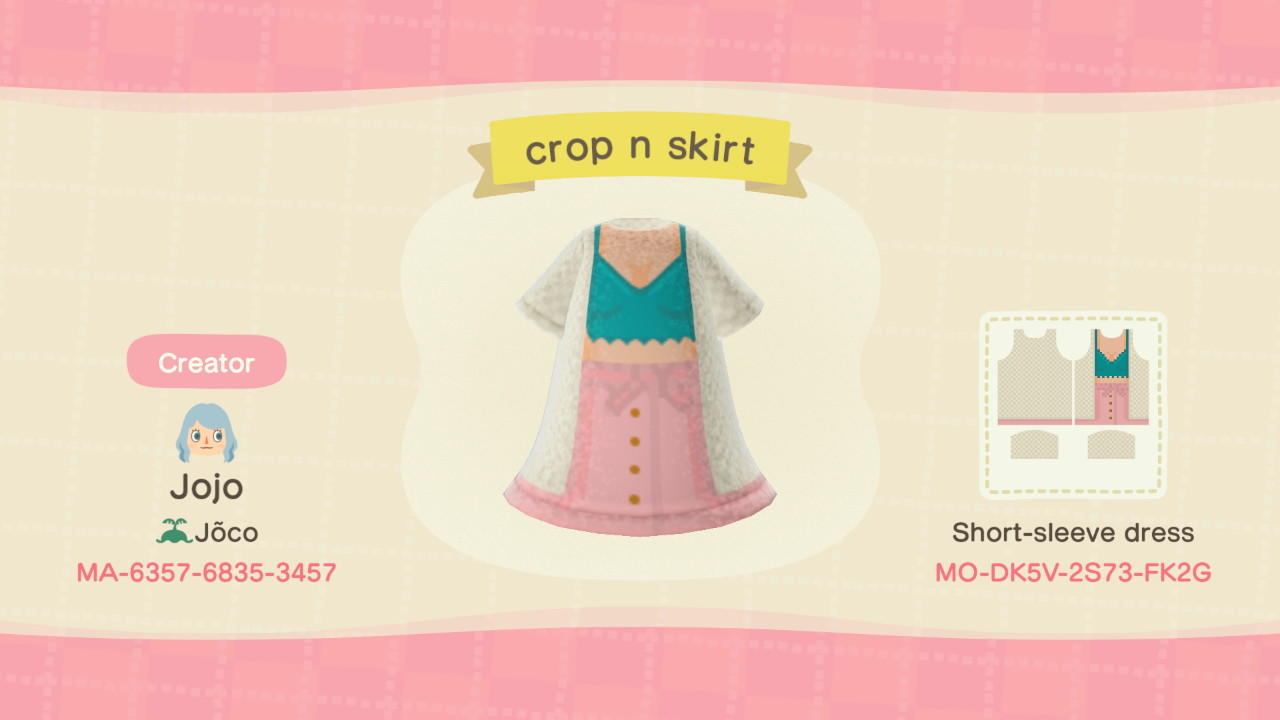 Animal Crossing Design Code: MO-DK5V-2S73-FK2G crop n skirt