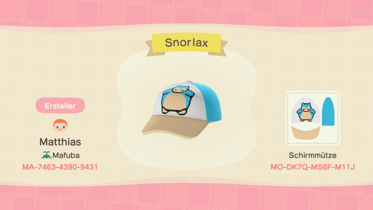 Animal Crossing Design Code: MO-DK7Q-MS6F-M11J Snorlax