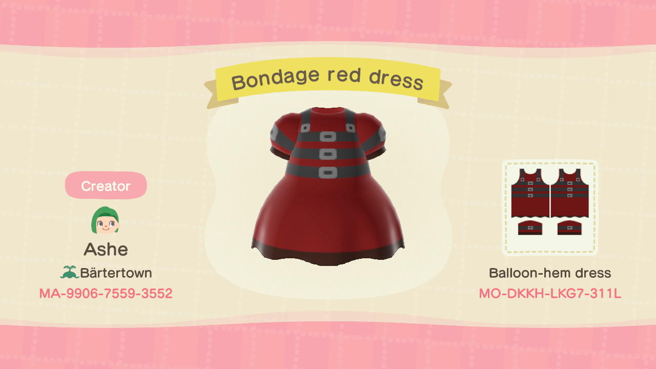 Animal Crossing Design Code: MO-DKKH-LKG7-311L Bondage red dress