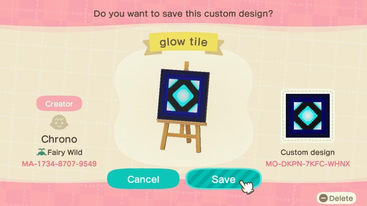Animal Crossing Design Code: MO-DKPN-7KFC-WHNX glow tile