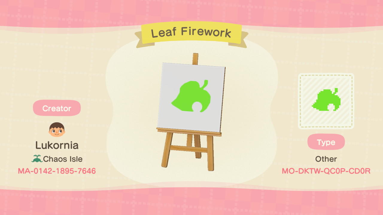 Animal Crossing Design Code: MO-DKTW-QC0P-CD0R Leaf Firework