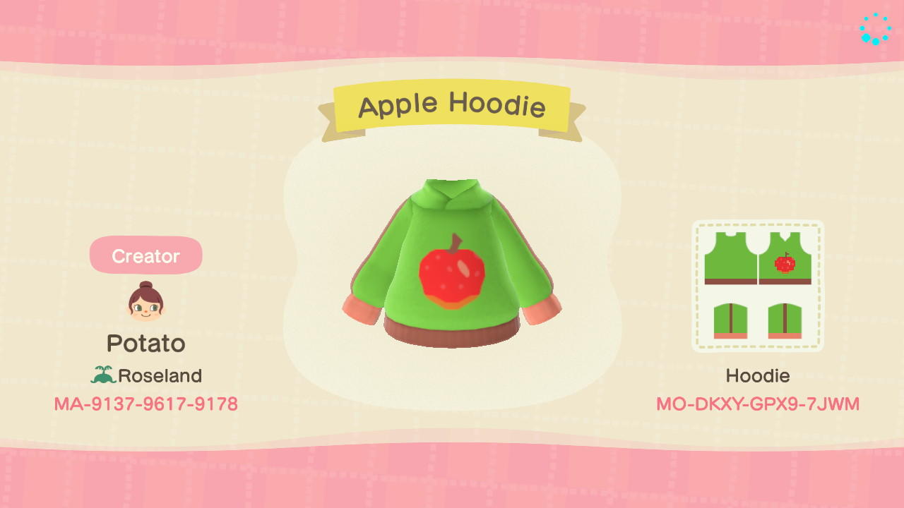 Animal Crossing Design Code: MO-DKXY-GPX9-7JWM Apple Hoodie