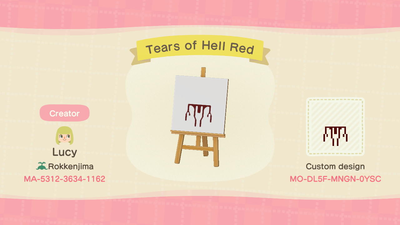 Animal Crossing Design Code: MO-DL5F-MNGN-0YSC Tears of Hell Red