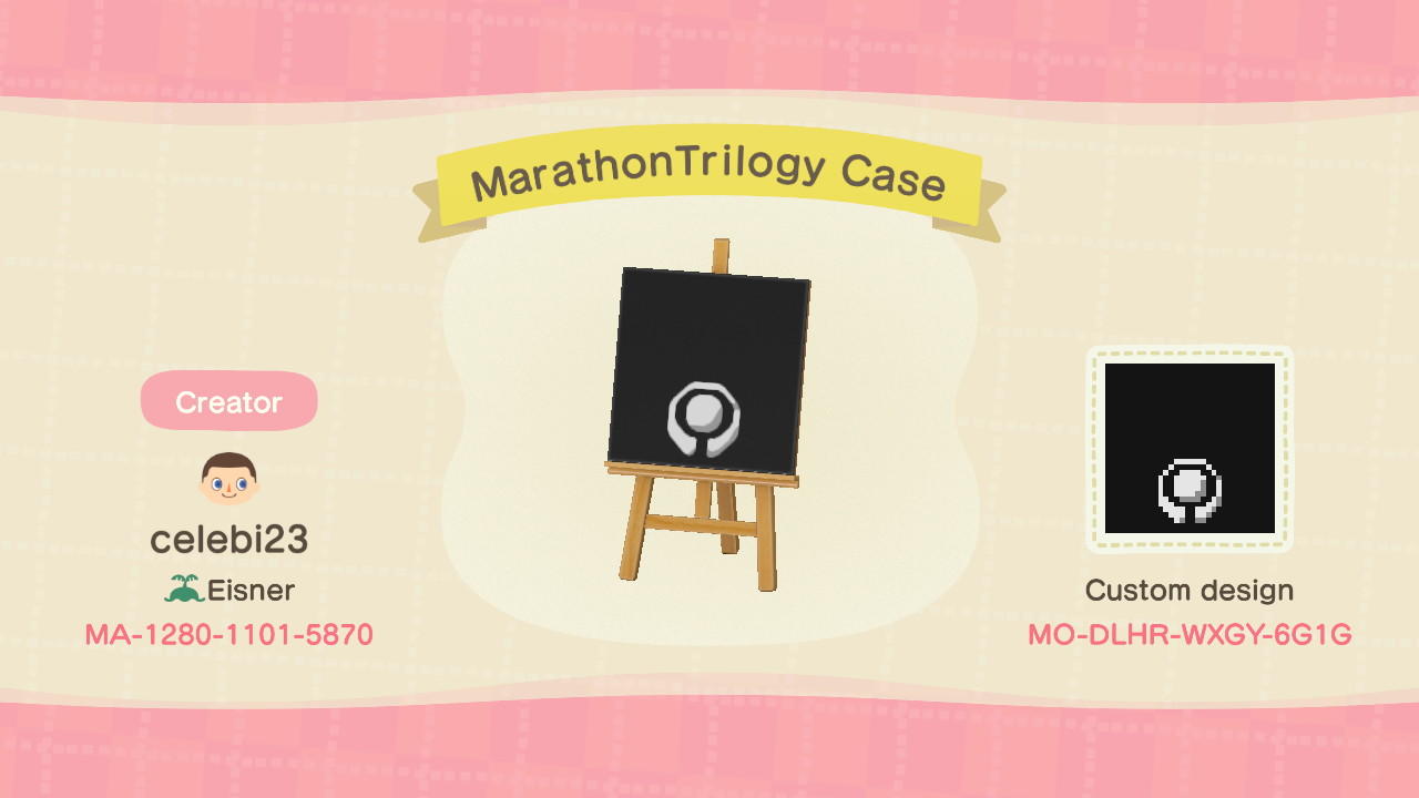 Animal Crossing Design Code: MO-DLHR-WXGY-6G1G MarathonTrilogy Case