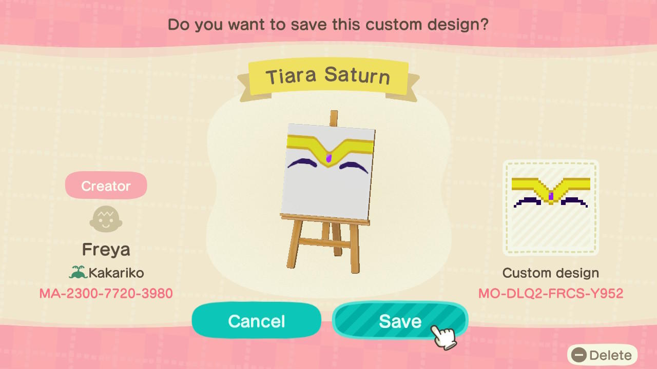 Animal Crossing Design Code: MO-DLQ2-FRCS-Y952 Sailor Saturn Tiara