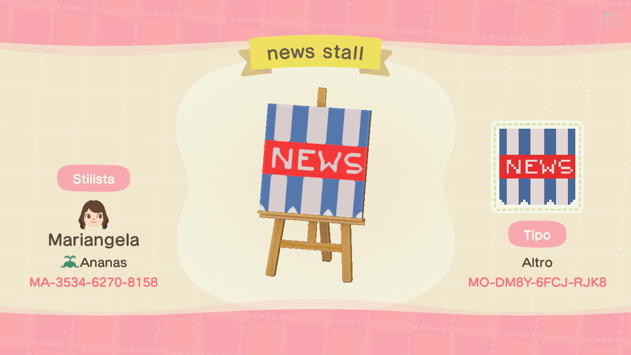 Animal Crossing Design Code: MO-DM8Y-6FCJ-RJK8 news stall