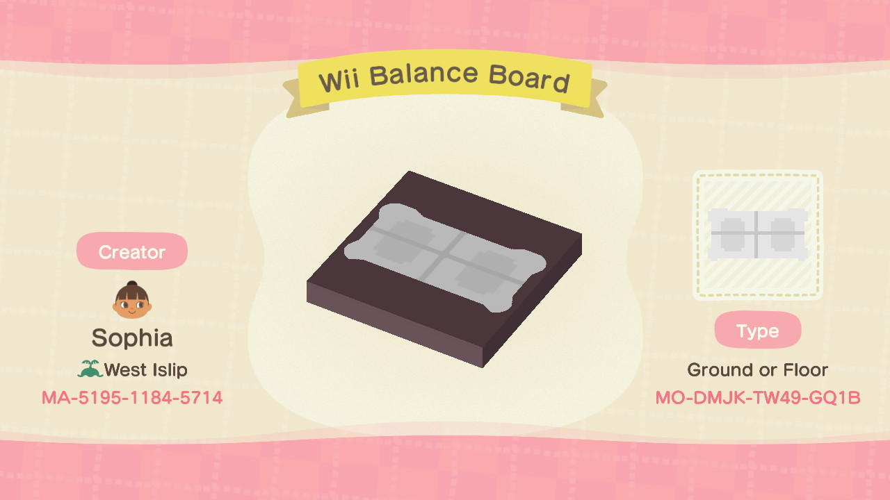 Animal Crossing Design Code: MO-DMJK-TW49-GQ1B Wii Balance Board