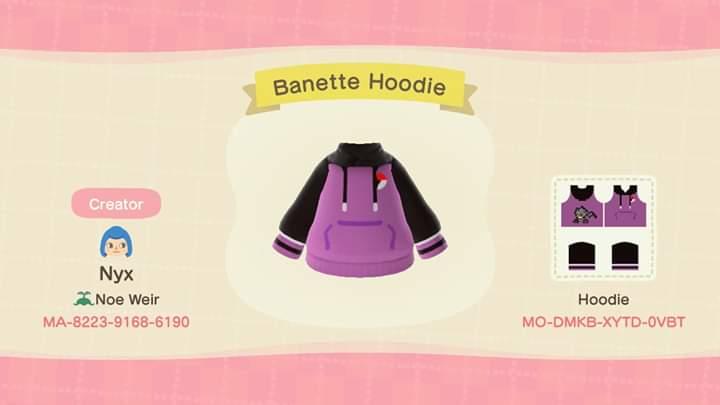 Animal Crossing Design Code: MO-DMKB-XYTD-0VBT Banette Hoodie