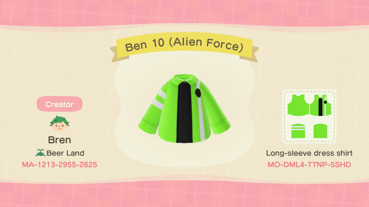 Animal Crossing Design Code: MO-DML4-TTNP-5SHD Ben 10 (Alien Force)